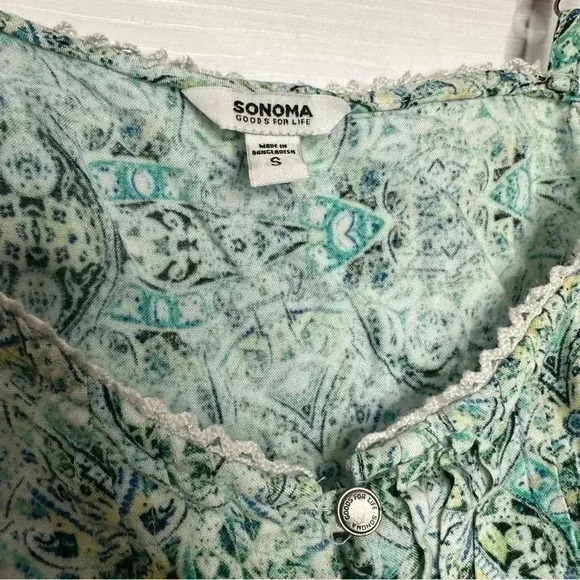 Sonoma Goods For Life Sleeveless Blouse Green Yellow / White Size Small - Picture 2 of 15
